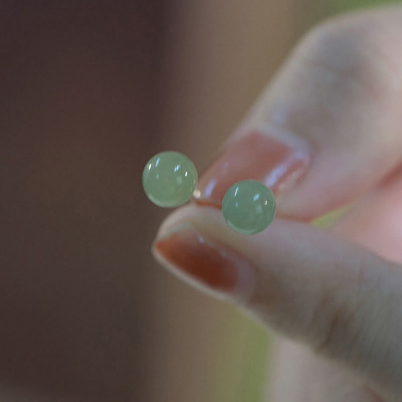Buddha Stones Round Jade Beaded Luck Stud Earrings - 8MM-Jade(Prosperity♥Abundance) - image 0