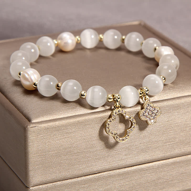 Buddha Stones Cat's Eye Lovely Cat Pattern Pearl Love Charm Bracelet - image 7
