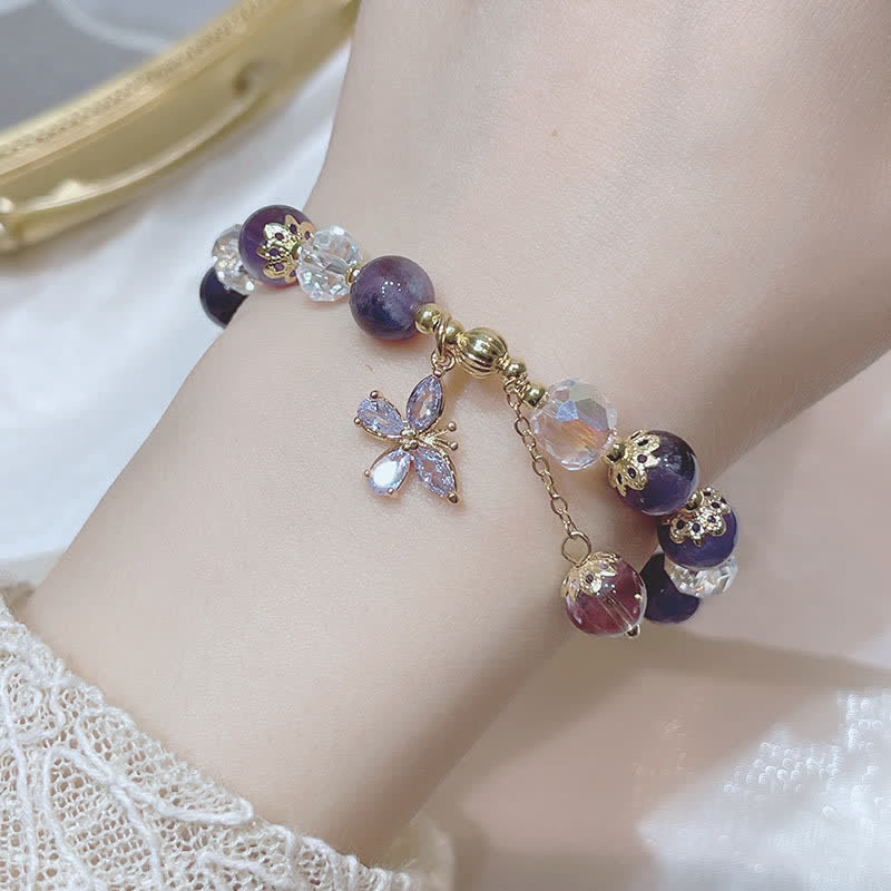 Buddha Stones Natural Amethyst Crystal Spiritual Butterfly Charm Bracelet - image 3