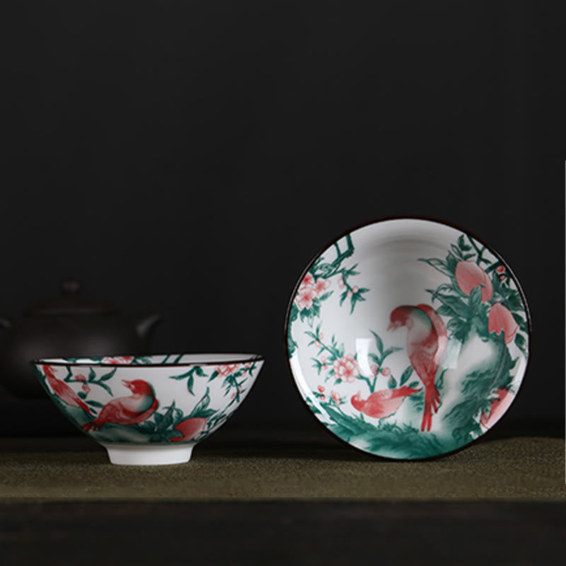 Buddha Stones Flowers Fu Character Mountains Lotus Cherry Blossoms Ceramic Teacup Kung Fu Tea Cup - Red Bird Green Branches 8.5cm*4cm*90ml - image 30