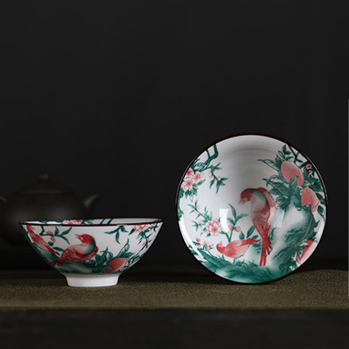 Buddha Stones Flowers Fu Character Mountains Lotus Cherry Blossoms Ceramic Teacup Kung Fu Tea Cup - Red Bird Green Branches 8.5cm*4cm*90ml - image 30