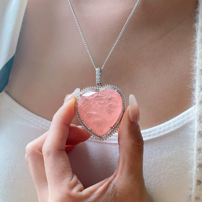 Buddha Stones Rose Quartz Crystal Love Heart Relationships Necklace Pendant - image 1