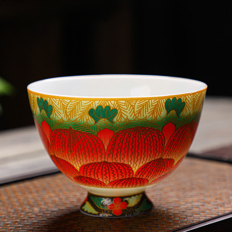 Buddha Stones Lotus Ceramic Teacup Flower Tea Cups 100ml - Red - image 4