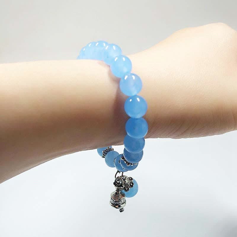 Buddha Stones Vintage Crystal Chalcedony Stone Energy Beaded Bell Charm Bracelet - image 4