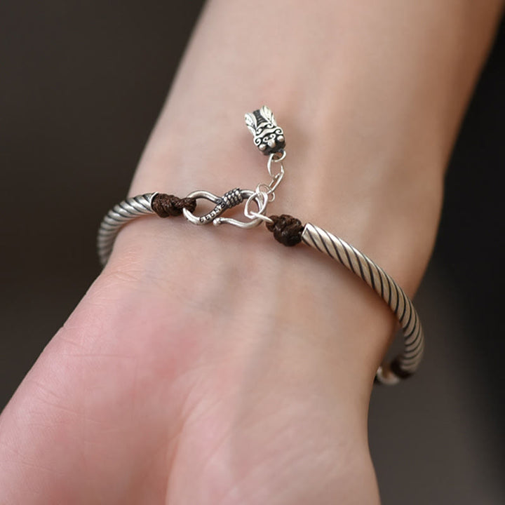 Buddha Stones 999 Sterling Silver Bamboo Pattern Cicada Luck Wealth Bracelet - image 7