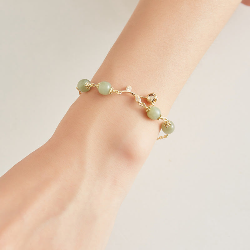 Buddha Stones 14K Gold Plated Hetian Jade Golden Rose Flower Luck Chain Bracelet - image 9