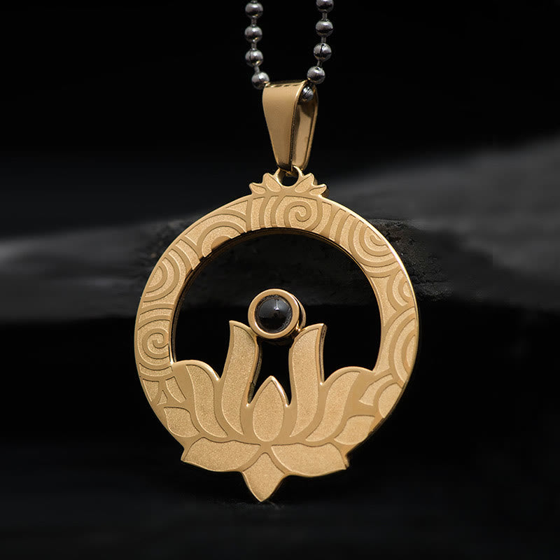 Buddha Stones Lotus Titanium Steel Enlightenment Projection Shurangama Mantra Necklace Pendant - image 12