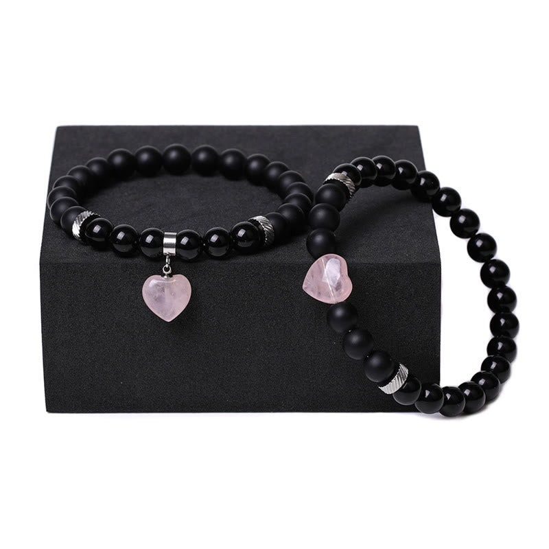 Buddha Stones 2Pcs Black Onyx Crystal Stone Love Heart Protection Support Couple Bracelet - image 9