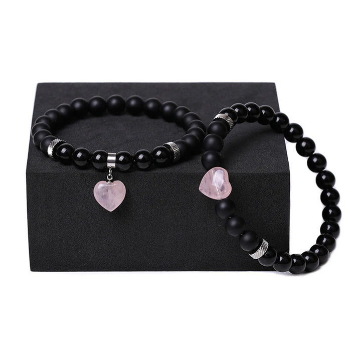 Buddha Stones 2Pcs Black Onyx Crystal Stone Love Heart Protection Support Couple Bracelet - image 9