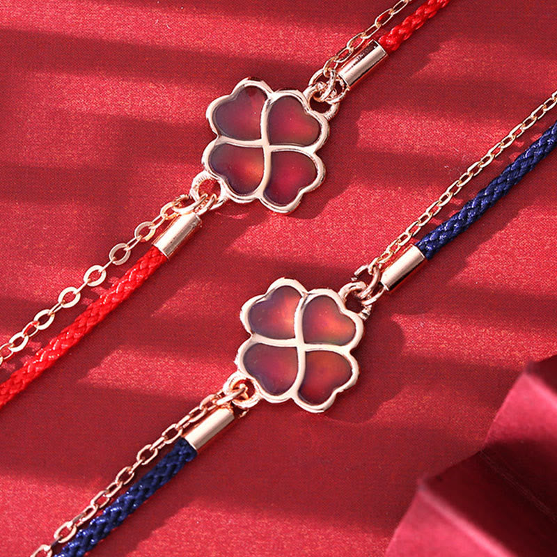 Buddha Stones 925 Sterling Silver Color-changing Four Leaf Clover Luck Protection Red String Bracelet - image 11