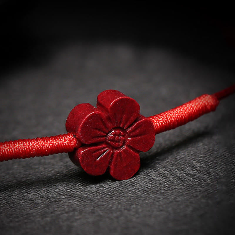 Buddha Stones Handmade Plum Blossom Four Leaf Clover PiXiu Lotus Koi Fish Cinnabar Blessing Braid Bracelet - image 2