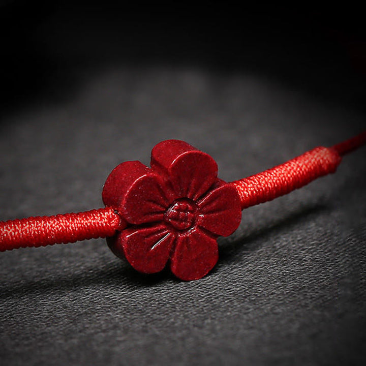 Buddha Stones Handmade Plum Blossom Four Leaf Clover PiXiu Lotus Koi Fish Cinnabar Blessing Braid Bracelet - image 2