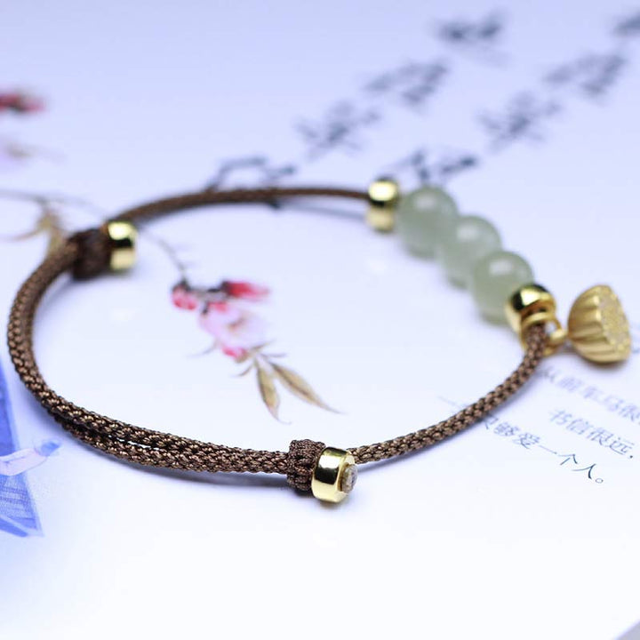 Buddha Stones Natural Jade Lotus Seed Strength Red String Weave Bracelet - image 6
