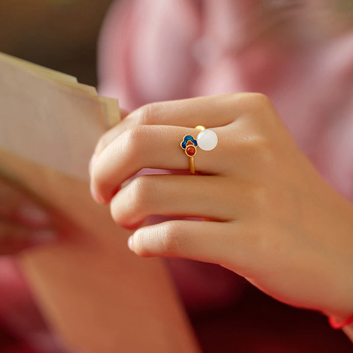 White Jade Auspicious Cloud Blessing Luck Ring - image 3