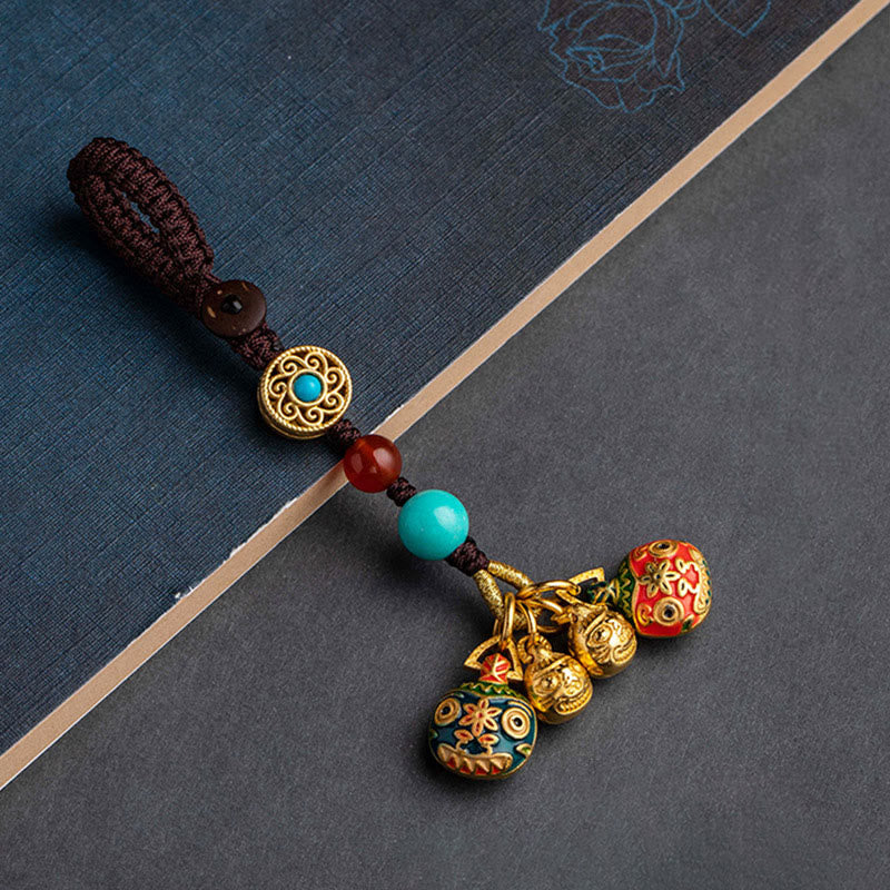 Buddha Stones Gold Swallowing Beast Family Luck Car Key Chain Phone Hanging Decoration - A Family Of Five - Brown - Key Chain - image 15