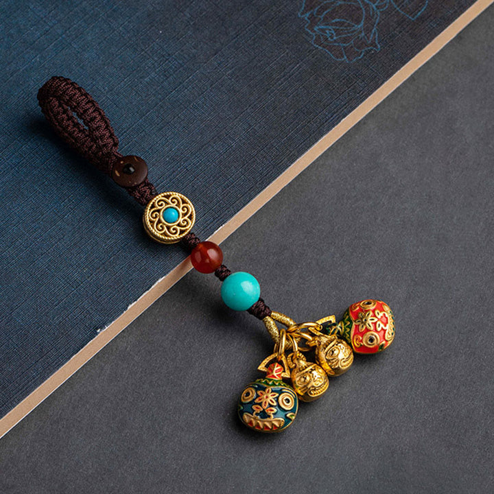 Buddha Stones Gold Swallowing Beast Family Luck Car Key Chain Phone Hanging Decoration - A Family Of Five - Brown - Key Chain - image 15
