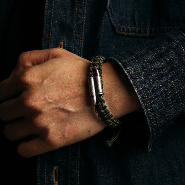 Buddha Stones 925 Sterling Silver Bullet Design Braided Rope Bracelet - image 4
