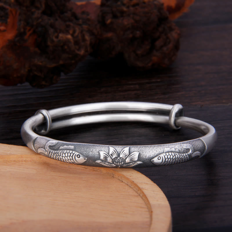 Buddha Stones 999 Sterling Silver Koi Fish Lotus Wealth Luck Bracelet Bangle - Koi Fish(Luck♥Prosperity) - image 0