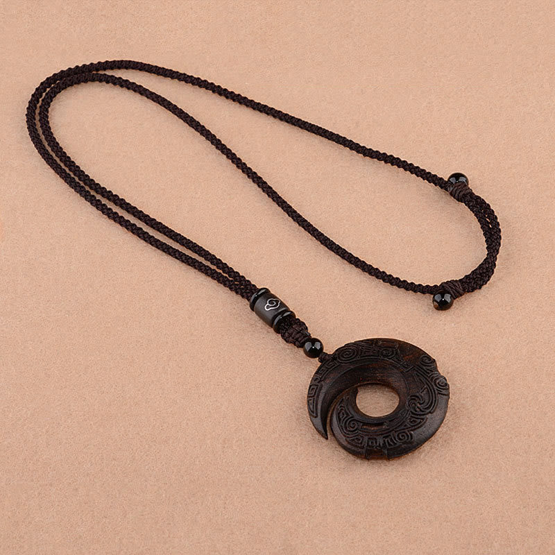 Buddha Stones Small Leaf Red Sandalwood Ebony Wood One's Luck Improves Design Patern Protection Necklace Pendant - image 10