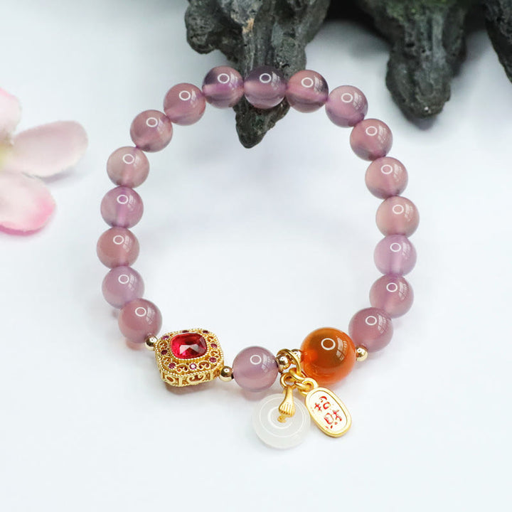 Buddha Stones Natural Purple Chalcedony Candy Agate Peace Buckle Harmony Lucky Fortune Charm Bracelet - image 5