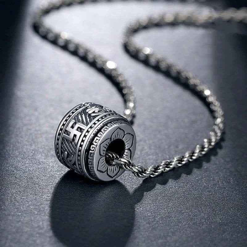 Buddha Stones Tibet Om Mani Padme Hum Protection Necklace Pendant - Silver - Chain - image 0
