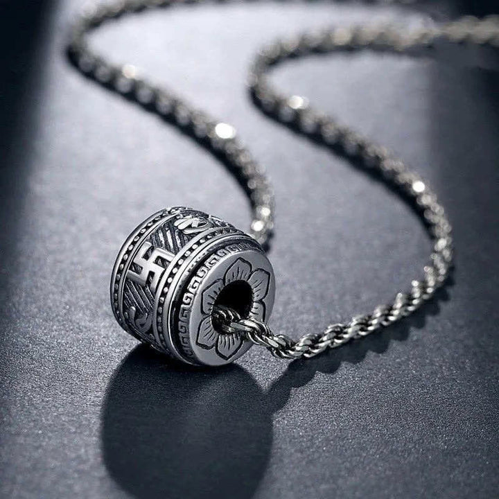 Buddha Stones Tibet Om Mani Padme Hum Protection Necklace Pendant - Silver - Chain - image 0