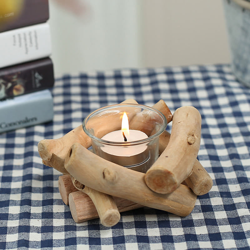 Buddha Stones Wood Candlestick Home Candle Holder Decoration - image 1