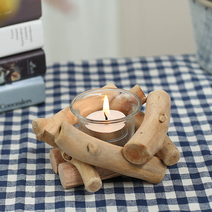 Buddha Stones Wood Candlestick Home Candle Holder Decoration - image 1
