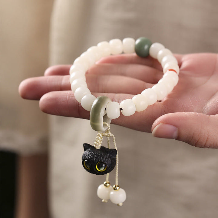 Buddha Stones Natural Bodhi Seed African Blackwood Lovely Cat Charm Peace Harmony Bracelet - image 3