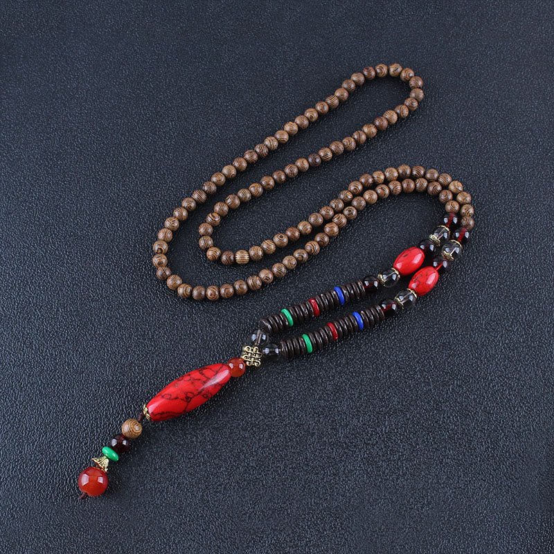 Buddha Stones Wenge Wood Turquoise Stone Protection Calm Necklace Pendant - Red Turquoise Wenge Wood - image 6