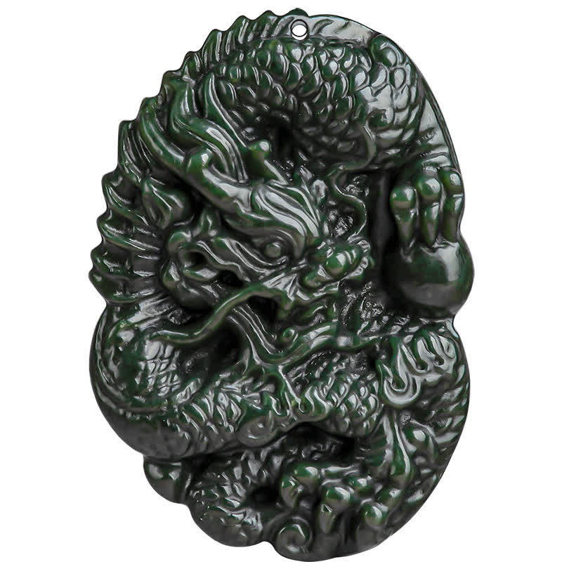 Buddha Stones Hetian Cyan Jade Dragon Success Harmony Necklace Beaded String Pendant - image 11