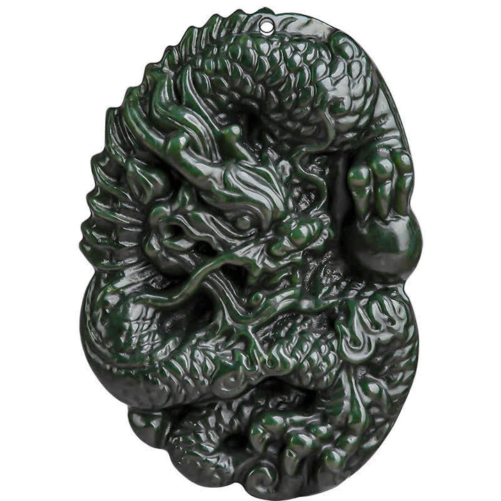 Buddha Stones Hetian Cyan Jade Dragon Success Harmony Necklace Beaded String Pendant - image 11