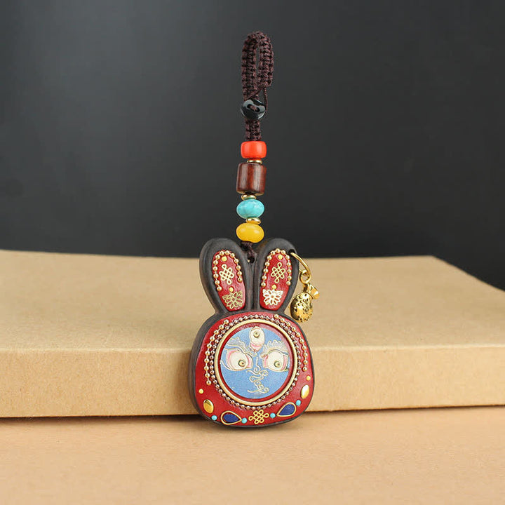 Tibet Ebony Five God of Wealth Thangka Key Chain - Blue God of Wealth - image 6