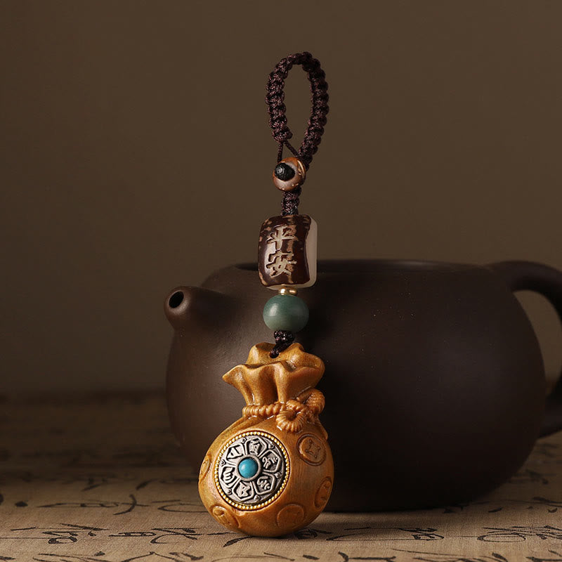 Buddha Stones Small Leaf Red Sandalwood Green Sandalwood Money Bag Om Mani Padme Hum Rotatable Protection Hanging Decoration - image 9
