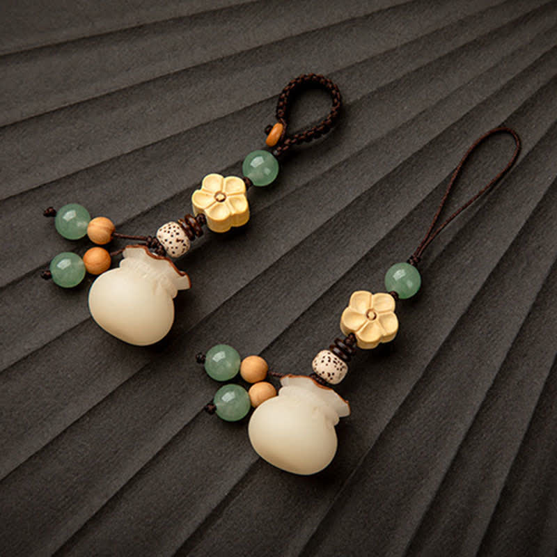 Buddha Stones Natural Bodhi Seed Money Bag Flower Blessing Prosperity Keychain - image 16