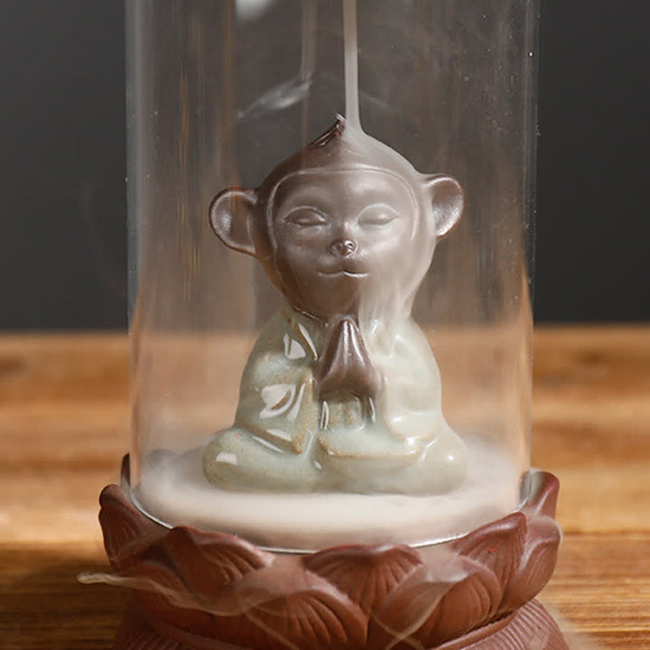 Meditation Wukong Monkey King Purple Clay Windshield Lotus Backflow Smoke Fountain Incense Burner Decoration - image 7