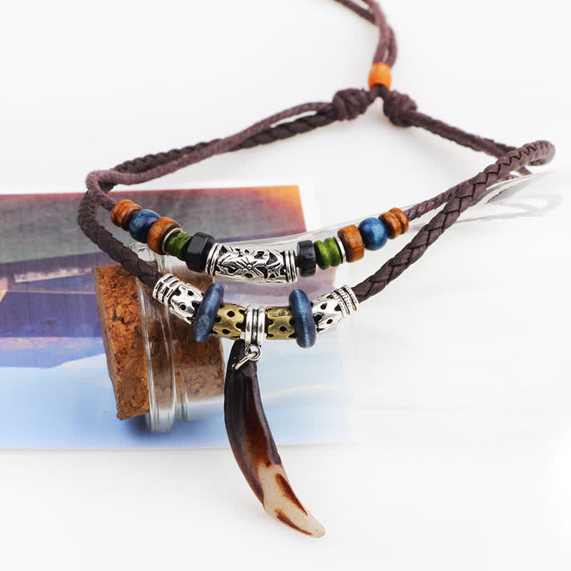 Ethnic Wolf Tooth Pattern Beads Wealth Necklace Pendant - image 4