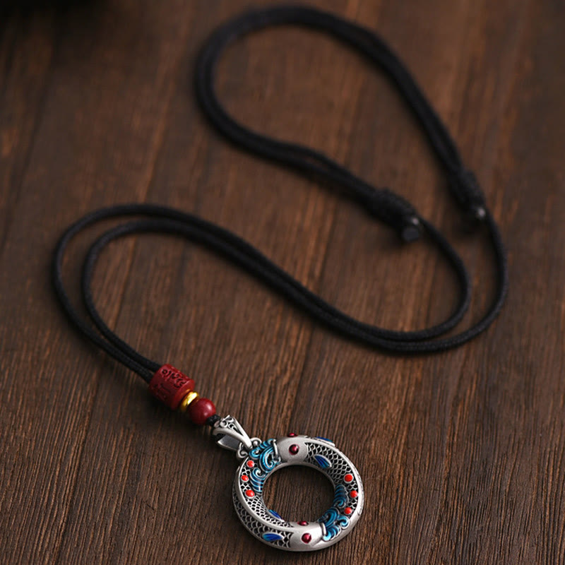 Buddha Stones Koi Fish Peace Buckle Copper Wealth Luck Necklace Pendant - image 5