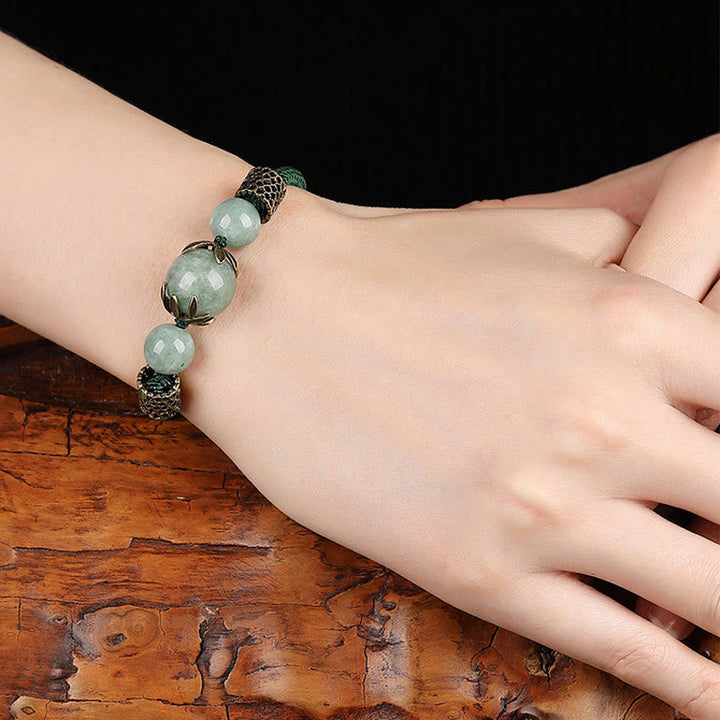 Buddha Stones Handmade Green Rope Luck Jade Bead Prosperity Bracelet - image 5