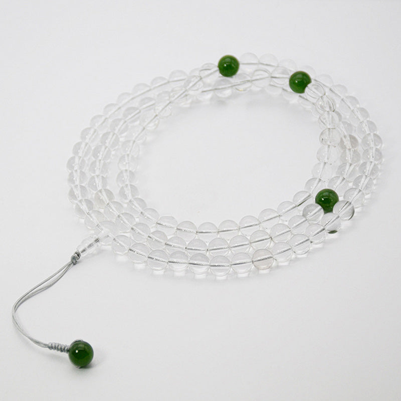 Buddha Stones 108 Beads White Crystal Jade Meditation Bracelet Mala - image 20