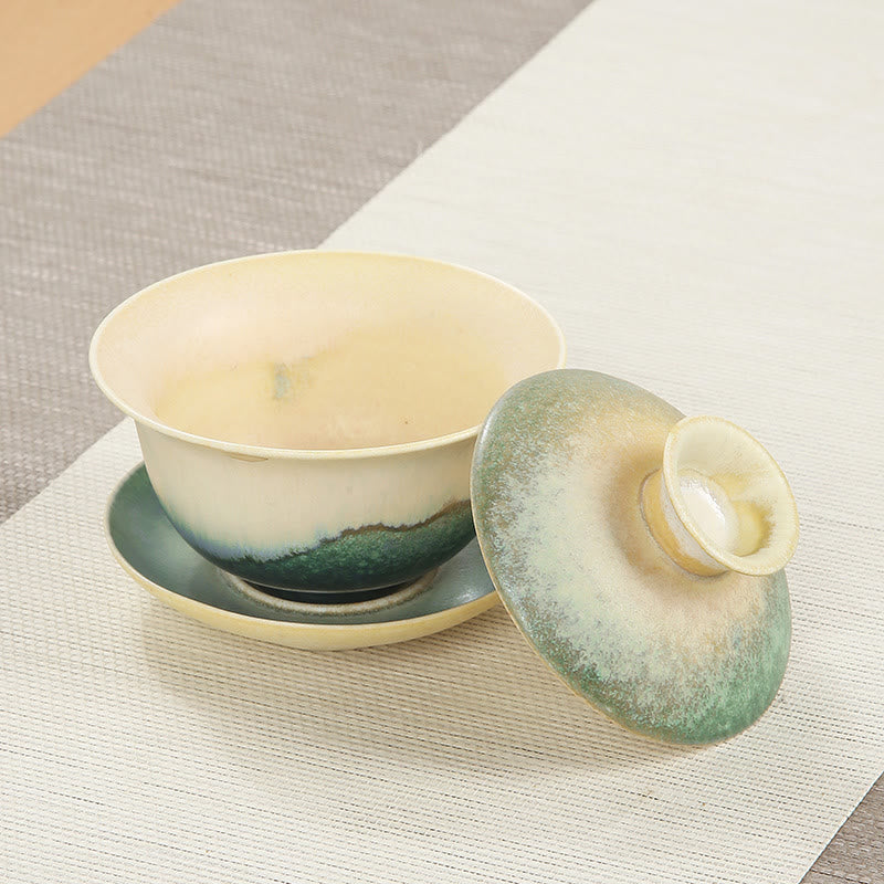Buddha Stones Green Ocean Waves Design Porcelain Ceramic Gaiwan Sancai Teacup Kung Fu Tea Cup And Saucer With Lid - image 1