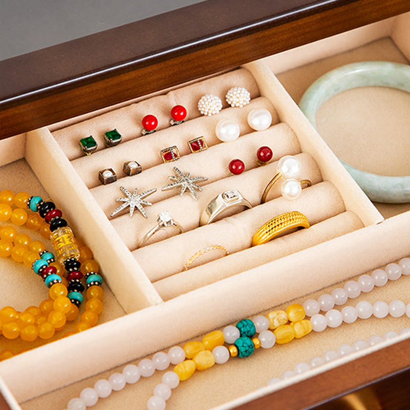 Buddha Stones Retro Solid Wood Jewelry Box Jewelry Storage Box With Drawer - image 11
