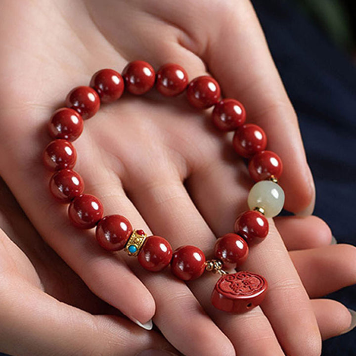 Buddha Stones Cinnabar Jade Healing Protection Charm Bracelet - image 4