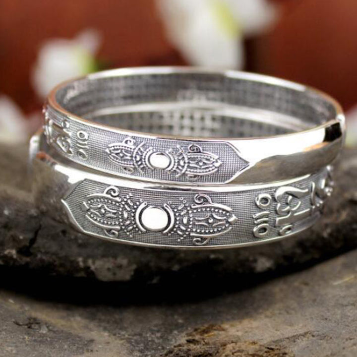 Buddha Stones Tibetan Sanskrit White Copper Meditation Prayer Bracelet Bangle - image 5