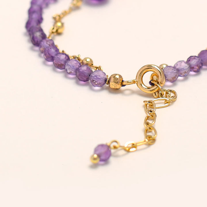 Buddha Stones 14K Gold Plated Amethyst Crystal Healing Double Layer Chain Bracelet - image 3