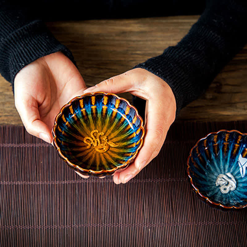 Buddha Stones Lotus Goldfish Auspicious Dragon Phoenix Ceramic Teacup Inlaid Tea Cups 130ml - image 4