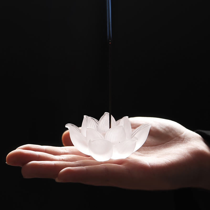 Buddha Stones Mini Lotus Liuli Crystal Healing Meditation Stick Incense Burner - White Lotus 6.5*3cm - image 0