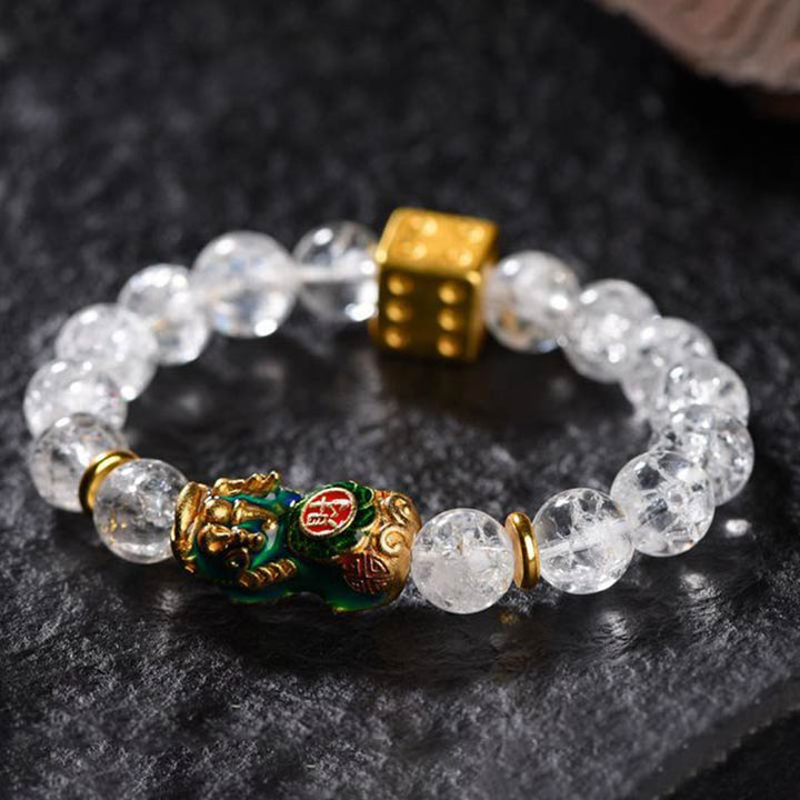 Buddha Stones Color-Changing Pixiu White Crystal Dice Wealth Bracelet - image 2