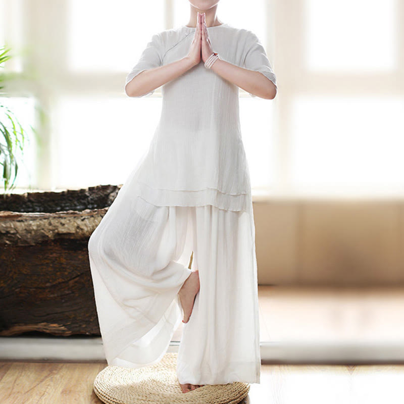Buddha Stones Vintage Yoga Zen Prayer Spiritual Meditation Practice Plain Color Clothing Women's Set - US8-10，UK/AU12-14，EU40-42 (XL) - image 0