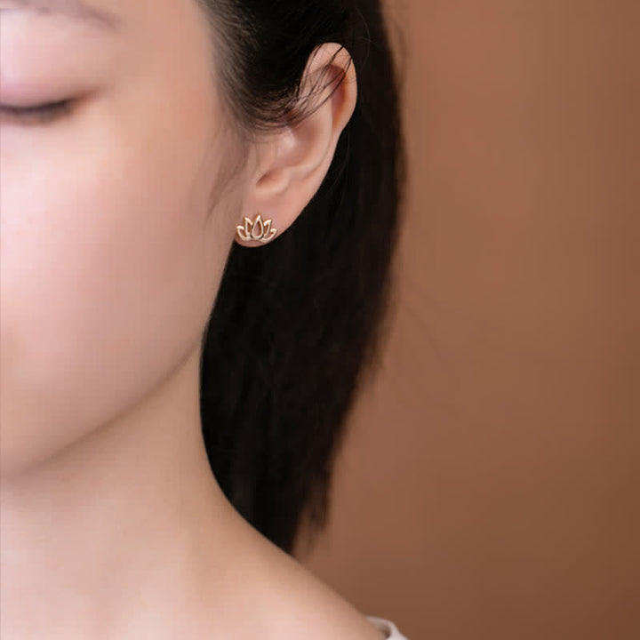 Buddha Stones 925 Sterling Silver Lotus Flower Blessing Earrings - image 3